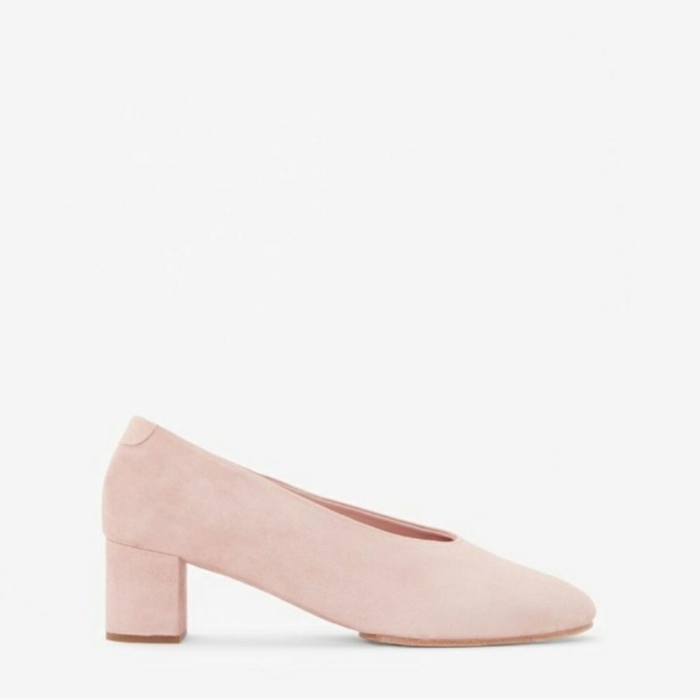 COS pale pink suede block heel